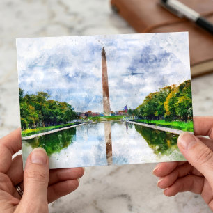 Washington Monument Aquarell mit Spiegelung Postkarte