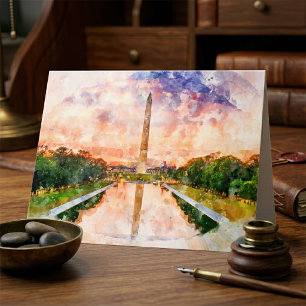 Washington Monument Aquarell Sonnenuntergang Refle Dankeskarte