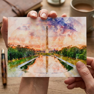 Washington Monument Aquarell Sonnenuntergang Refle Postkarte