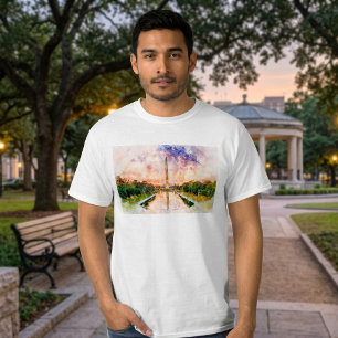 Washington Monument Aquarell Sonnenuntergang Refle T-Shirt
