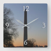 Washington Monument at Sunset Quadratische Wanduhr (Vorderseite)
