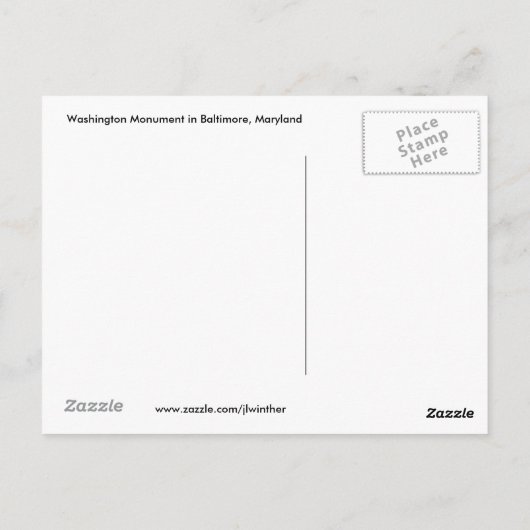Washington Monument Baltimore Postcard Postkarte (Rückseite)