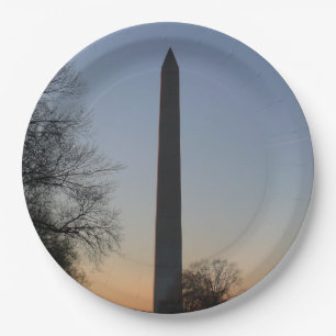 Washington Monument bei Sonnenuntergang in DC Pappteller