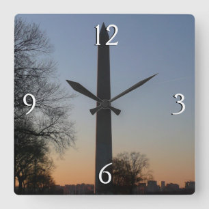 Washington Monument bei Sonnenuntergang in DC Quadratische Wanduhr