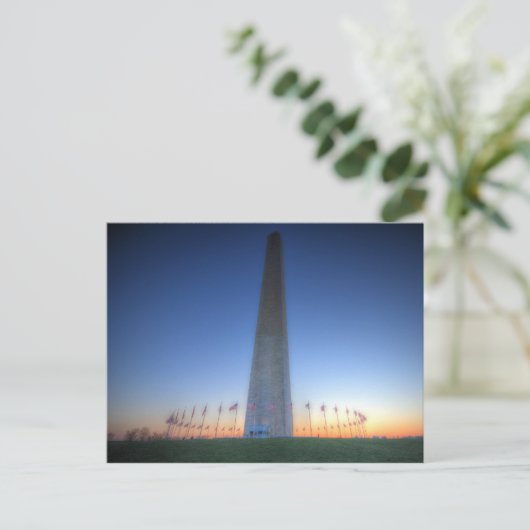 Washington Monument mit Orange Sunset Postkarte (Stehend Vorderseite)
