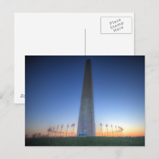 Washington Monument mit Orange Sunset Postkarte (Vorne/Hinten)