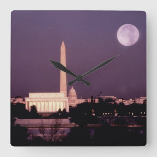 Washington Monument, the Capitol and Jefferson Quadratische Wanduhr