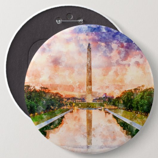 Washington Monument Wasserfarbe bei Sonnenuntergan Button (Vorne & Hinten)