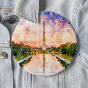 Washington Monument Wasserfarbe bei Sonnenuntergan Button