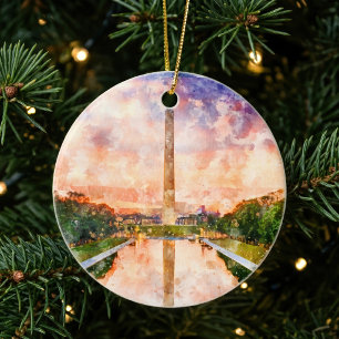 Washington Monument Wasserfarbe bei Sonnenuntergan Keramik Ornament