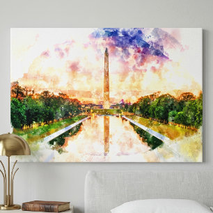 Washington Monument Wasserfarbe bei Sonnenuntergan Leinwanddruck