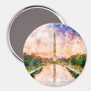 Washington Monument Wasserfarbe bei Sonnenuntergan Magnet