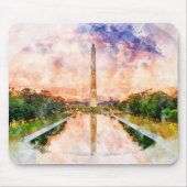 Washington Monument Wasserfarbe bei Sonnenuntergan Mousepad (Vorne)