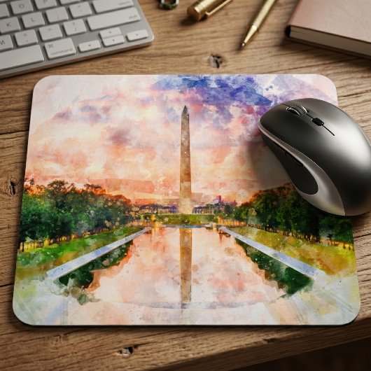 Washington Monument Wasserfarbe bei Sonnenuntergan Mousepad