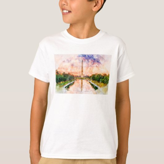 Washington Monument Wasserfarbe bei Sonnenuntergan T-Shirt (Vorderseite)