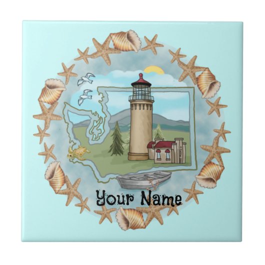 Washington Muscheln Lighthouse Tile Fliese (Vorderseite)