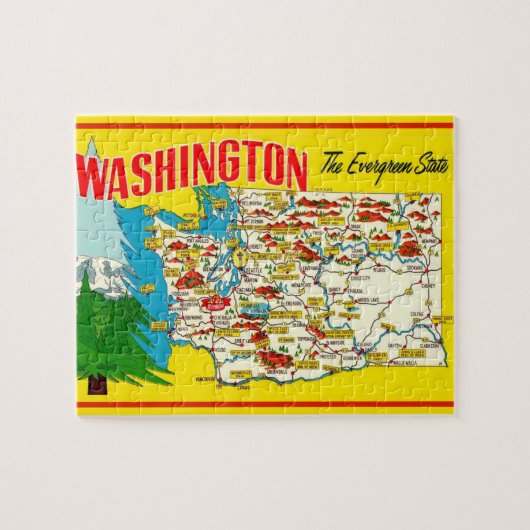 Washington Postcard Map Jigsaw Puzzle (Horizontal)