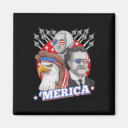 Washington Roosevelt Bald Eagle 4. Juli Patrio Magnet (Vorne)