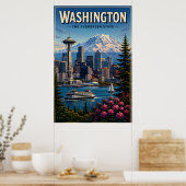 Washington Seattle Skyline Berg Wasserfront Poster (Küche)