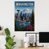 Washington Seattle Skyline Berg Wasserfront Poster (Heimbüro)