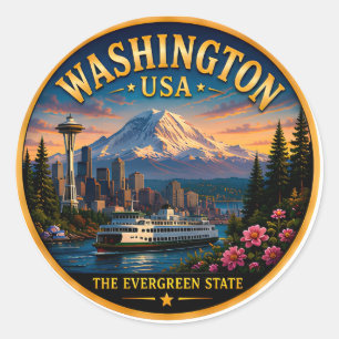 Washington Seattle Skyline Escape 🟡 Runder Aufkleber