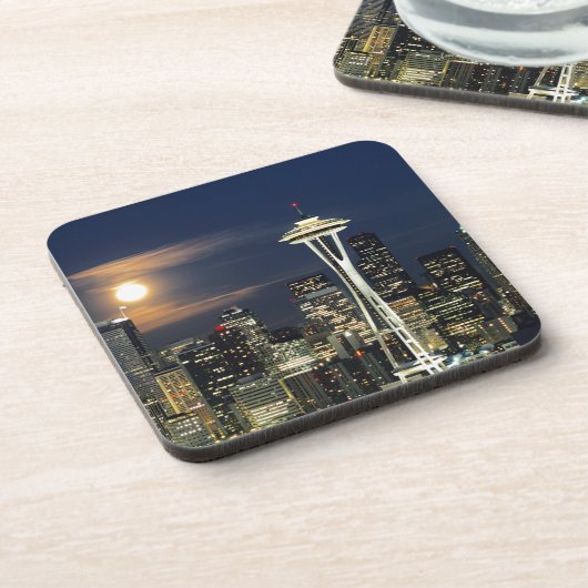 Washington, Seattle, Skyline nachts ab Kerry 1 Getränkeuntersetzer (Linke Seite)