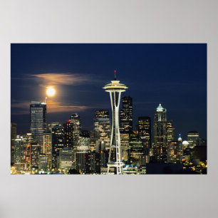 Washington, Seattle, Skyline nachts ab Kerry 1 Poster
