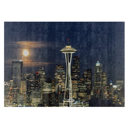 Washington, Seattle, Skyline nachts ab Kerry 1 Schneidebrett (Vorderseite)