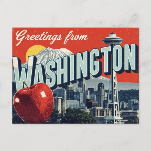 Washington Seattle Space Needle Apfel Postkarte (Vorderseite)