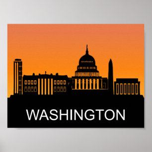 Washington-Silhouette, Sommer-Sonnenuntergangsillu Poster
