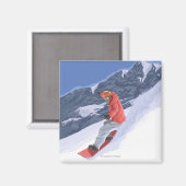 Washington Snowboarding Vintage Travel Poster Magnet (Vorderseite/Rückseite)