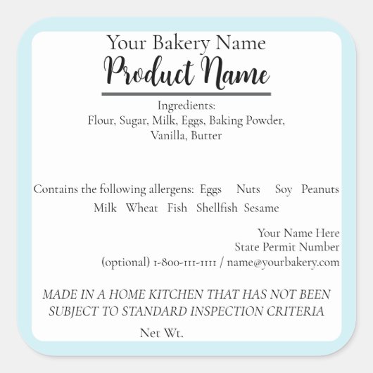 Washington St. Cottage Food Business Backlabel Quadratischer Aufkleber (Vorderseite)