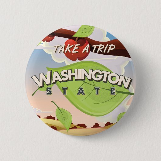 Washington Staat Apple Trevel Poster Cartoon. Button (Vorderseite)