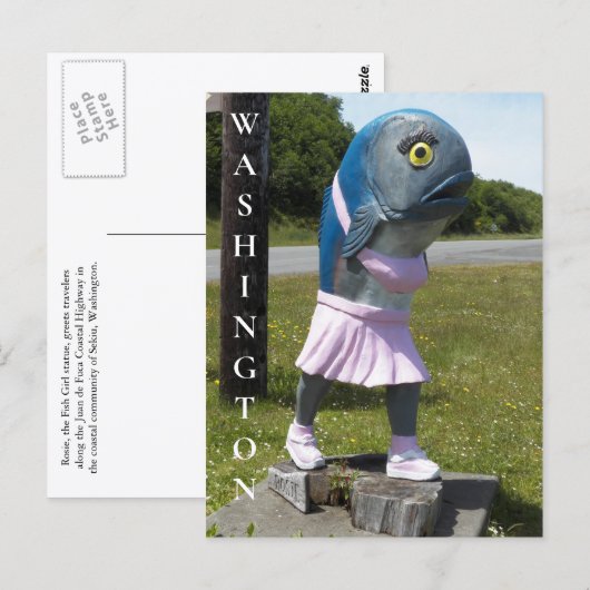 Washington Staat Fish Girl Statue Travel Postkarte (Vorne/Hinten)