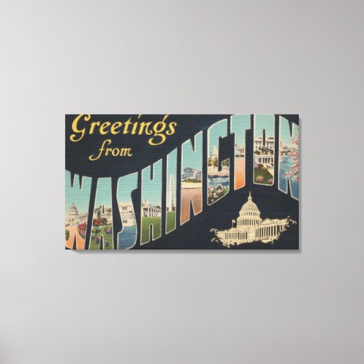 Washington (Staat) - Große Briefmarkenszenen 3 Leinwanddruck (Vorderseite)
