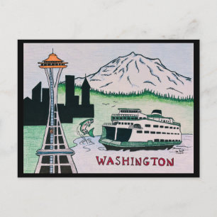 Washington Staat Illustration Postcard Postkarte