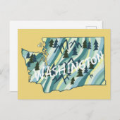 Washington Staat Illustriert Map Postkarte (Vorne/Hinten)