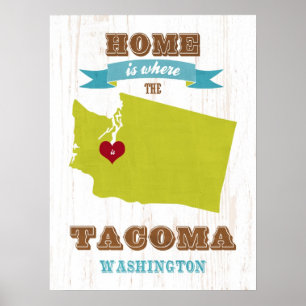 Washington Staat Karte Art-Liebe Tacoma Art Poster