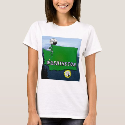 Washington Staat Map Imitate Viertel, Siegel, Berg T-Shirt (Vorderseite)