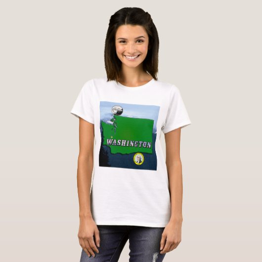 Washington Staat Map Imitate Viertel, Siegel, Berg T-Shirt (Vorne ganz)