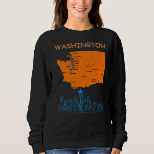 Washington Staat Map Major Cities City Skyline Sweatshirt