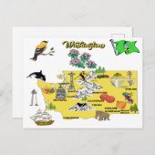 Washington Staat Map mit Touristenzielen Postkarte (Vorne/Hinten)