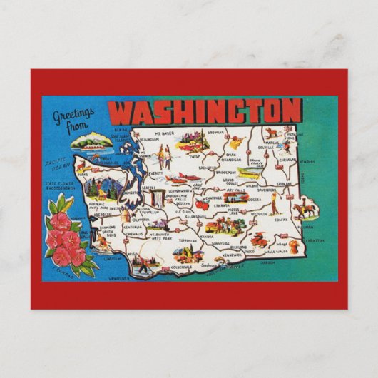 Washington Staat Map Postcard Postkarte (Vorderseite)