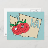Washington Staat WA Cartoon Map mit Apple Art Postkarte (Vorne/Hinten)