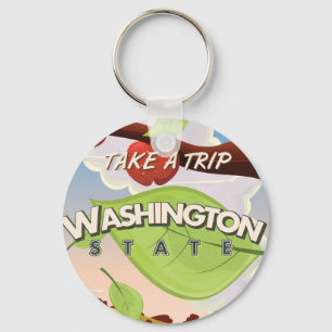 Washington State Apfelbaum Reiseplakat Cartoon. Schlüsselanhänger