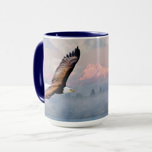 Washington State Eagle Over Olympic Mountains Blue Tasse (Vorderseite Links)