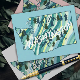 Washington State Illustrated Map Postkarte