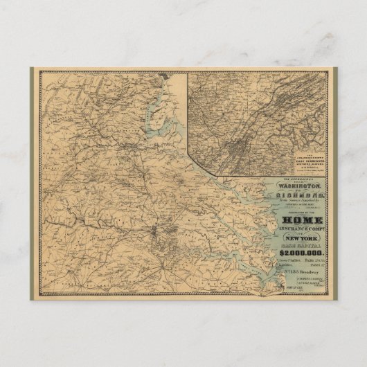 Washington to Richmond Zivil War Map (1864) Postkarte (Vorderseite)