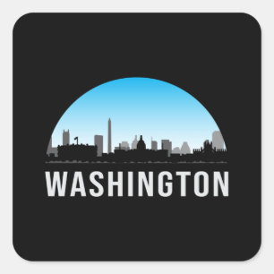 Washington USA City Cityscape Skyline Funny Gift Quadratischer Aufkleber