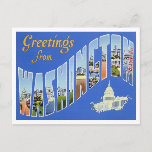 Washington Vintag Big Letters Postcard Postkarte (Vorderseite)